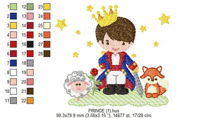 Little Prince embroidery designs - King with crown and animals machine embroidery pattern - Baby boy file fairytale - Instant download pes