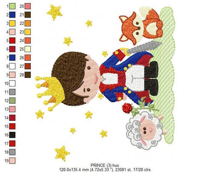 Little Prince embroidery designs - King with crown and animals machine embroidery pattern - Baby boy file fairytale - Instant download pes