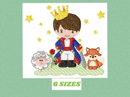 Little Prince embroidery designs - King with crown and animals machine embroidery pattern - Baby boy file fairytale - Instant download pes