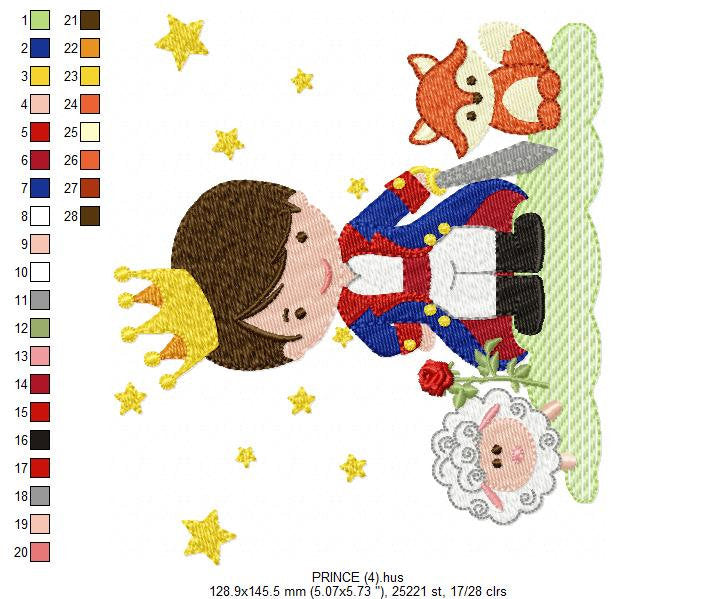 Little Prince embroidery designs - King with crown and animals machine embroidery pattern - Baby boy file fairytale - Instant download pes