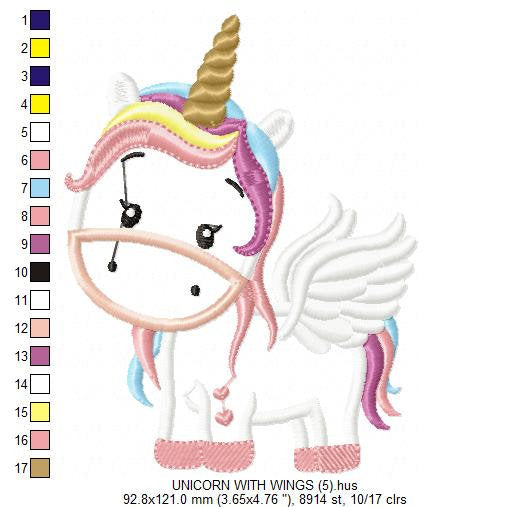 Unicorn with wings embroidery designs - Unicorn applique machine embroidery pattern - Baby girl file - Magical unicorn Instant download pes