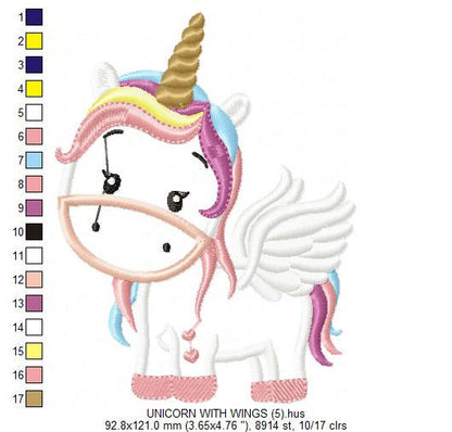 Unicorn with wings embroidery designs - Unicorn applique machine embroidery pattern - Baby girl file - Magical unicorn Instant download pes