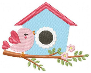 Bird embroidery designs - Birdhouse embroidery design machine embroidery pattern - full fill embroidery - baby girl embroidery dish towel