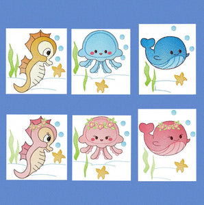 Sea Animal embroidery designs - Whale embroidery design machine embroidery pattern - Seahorse embroidery file - Jellyfish embroidery baby