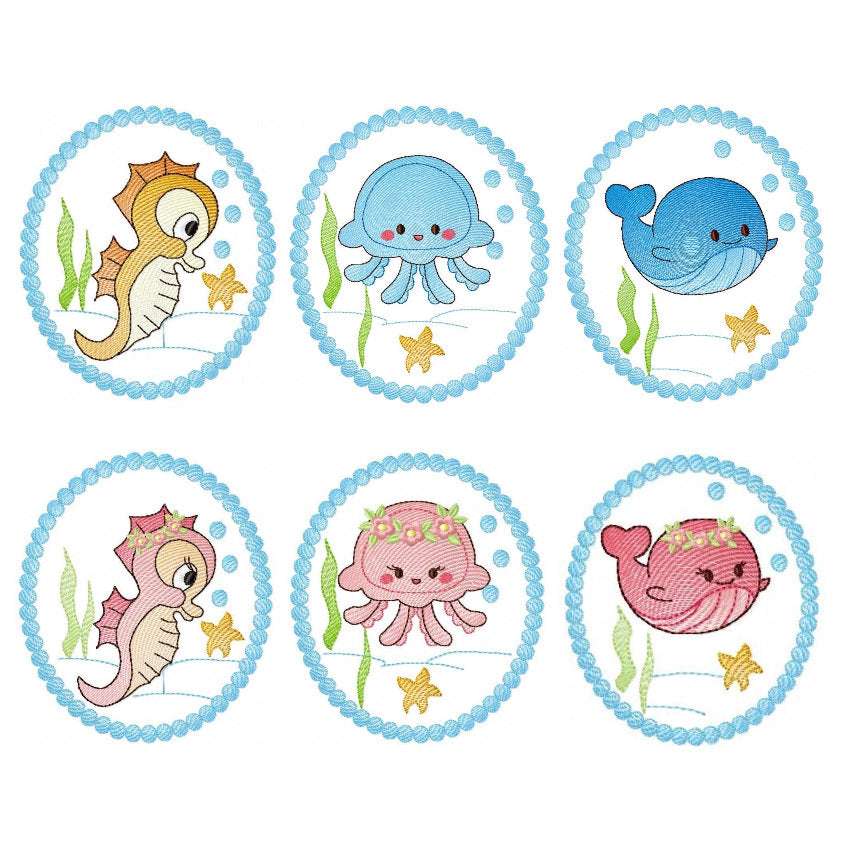 Sea Animal embroidery designs - Whale embroidery design machine embroidery pattern - Seahorse embroidery file - Jellyfish embroidery baby