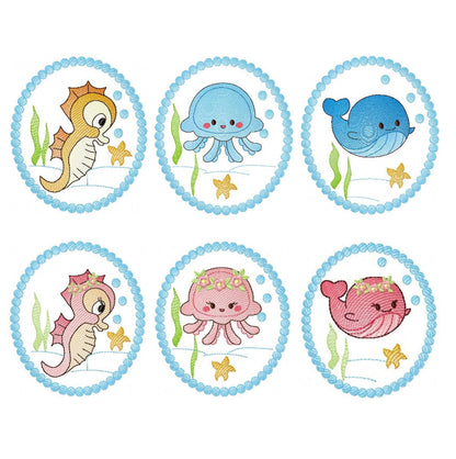 Sea Animal embroidery designs - Whale embroidery design machine embroidery pattern - Seahorse embroidery file - Jellyfish embroidery baby