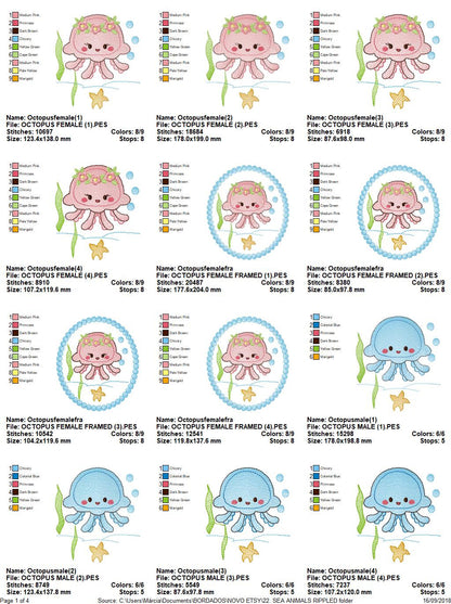 Sea Animal embroidery designs - Whale embroidery design machine embroidery pattern - Seahorse embroidery file - Jellyfish embroidery baby