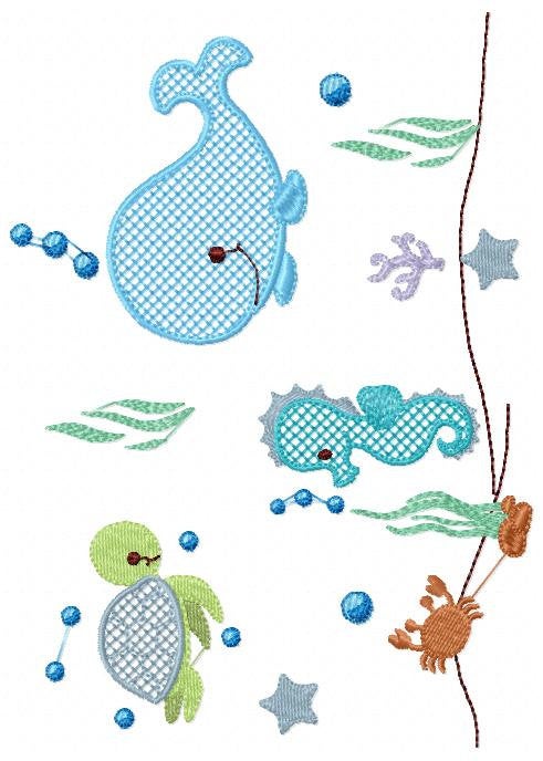Sea Animal embroidery designs - Whale embroidery design machine embroidery pattern - Seahorse embroidery file Turtle embroidery - deep ocean