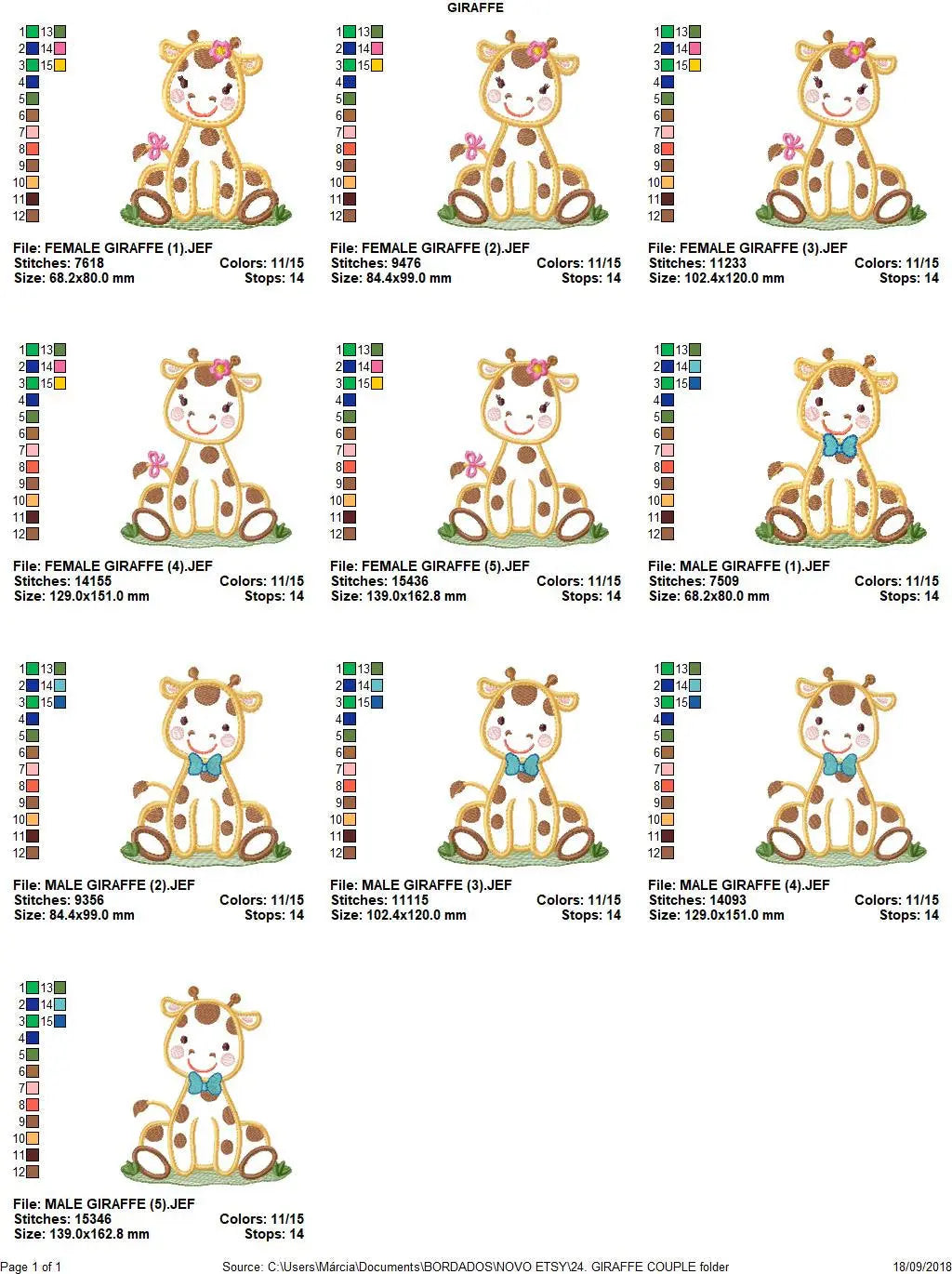 Giraffe embroidery design - Animal embroidery designs machine embroidery pattern - baby girl embroidery file - giraffe applique design Marcia Embroidery