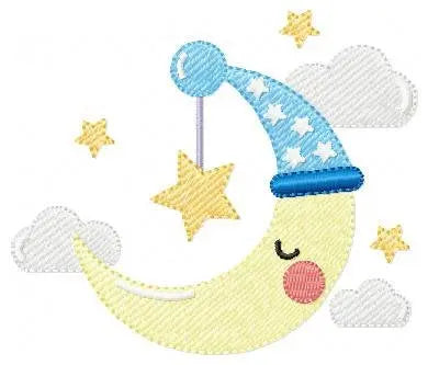 Sleeping moon embroidery design - half moon embroidery design machine embroidery pattern - baby embroidery file - kid embroidery moon sky Marcia Embroidery