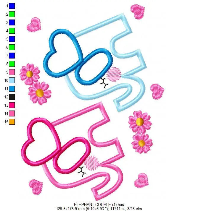 Elephant embroidery designs - Love embroidery design machine embroidery pattern - valentines embroidery file - love applique design download Marcia Embroidery