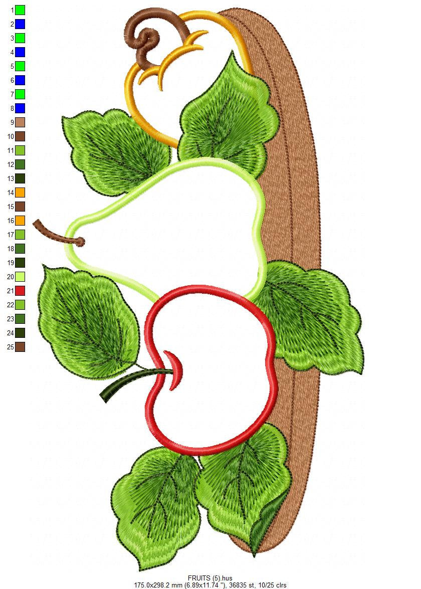 Fruit Basket embroidery designs - Kitchen Towel machine embroidery pattern - Fruit applique file - Apple Pear and Cashew - Instant download