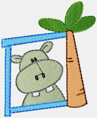 Safari animal frame embroidery design - Giraffe Zebra Hippo Panda Lion Monkey Tiger machine embroidery pattern - Instant download pes jef