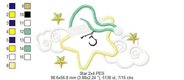 Star with cloud embroidery designs - Sleeping Star embroidery design machine embroidery pattern - Star applique design - kid embroidery file Marcia Embroidery