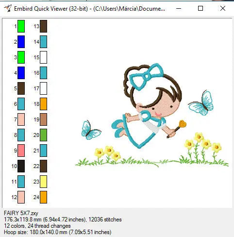 Fairy embroidery design - Fantasy magical Pixie with flowers embroidery machine pattern - Fairy godmother applique design - Instant download Marcia Embroidery