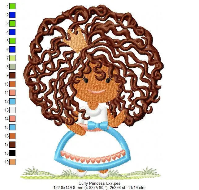 Princess embroidery designs - Curly hair girl embroidery design machine embroidery pattern - Baby embroidery afro american applique design Marcia Embroidery