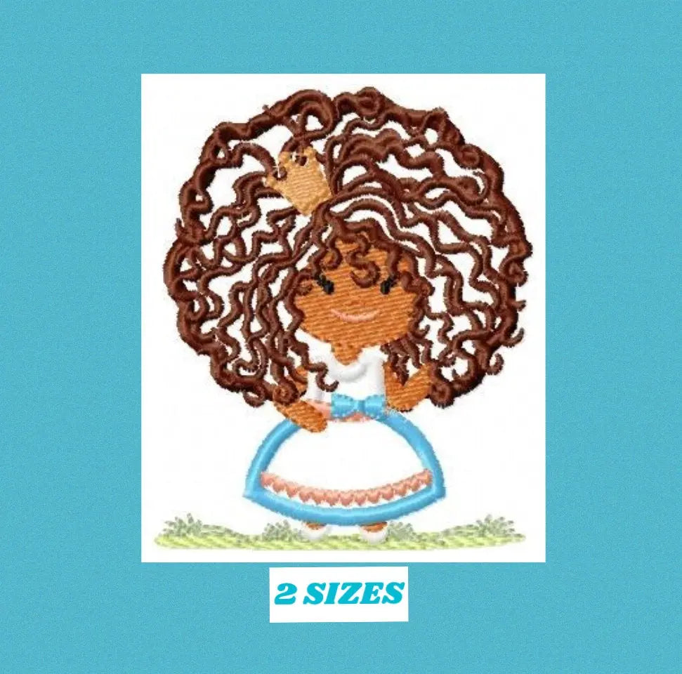 Princess embroidery designs - Curly hair girl embroidery design machine embroidery pattern - Baby embroidery afro american applique design Marcia Embroidery