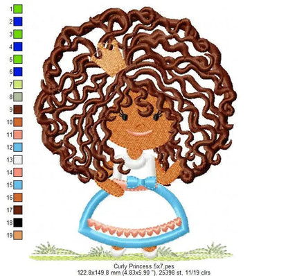 Princess embroidery designs - Curly hair girl embroidery design machine embroidery pattern - Baby embroidery afro american applique design Marcia Embroidery
