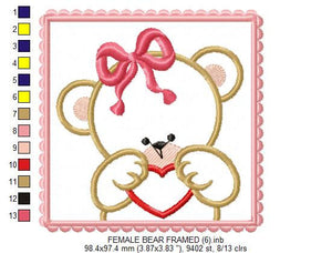 Bear embroidery designs - baby girl embroidery design machine embroidery pattern - nursery embroidery file - female bear applique design pes