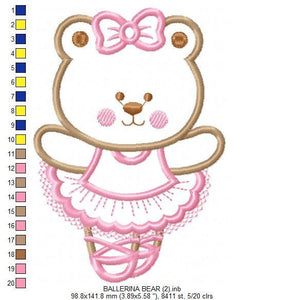 Bear embroidery designs - Ballerina embroidery design machine embroidery pattern - Ballet embroidery file - girl embroidery bear applique