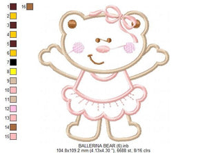 Bear embroidery designs - Ballerina embroidery design machine embroidery pattern - Ballet embroidery file - girl embroidery bear applique