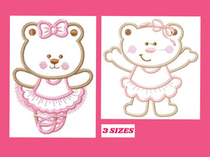 Bear embroidery designs - Ballerina embroidery design machine embroidery pattern - Ballet embroidery file - girl embroidery bear applique