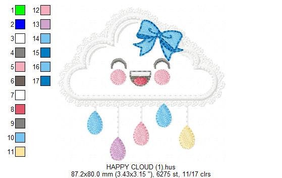 Cloud embroidery design - Rain embroidery designs machine embroidery pattern - Baby girl embroidery file - Kid embroidery cloud applique
