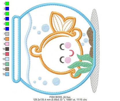 Golden fish embroidery designs - Aquarium embroidery design machine embroidery pattern - pet embroidery file - golden fish applique fishbowl Marcia Embroidery
