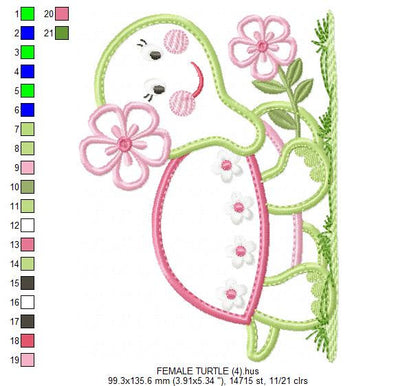 Turtle embroidery design - Animal embroidery designs machine embroidery pattern - Baby girl embroidery file - Female turtle applique design