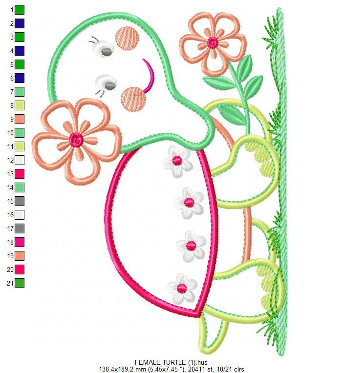 Turtle embroidery design - Animal embroidery designs machine embroidery pattern - Baby girl embroidery file - Female turtle applique design