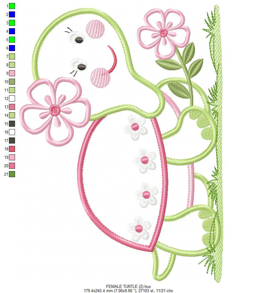 Turtle embroidery design - Animal embroidery designs machine embroidery pattern - Baby girl embroidery file - Female turtle applique design