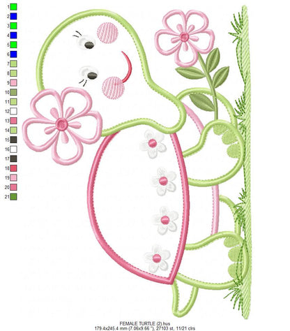 Turtle embroidery design - Animal embroidery designs machine embroidery pattern - Baby girl embroidery file - Female turtle applique design