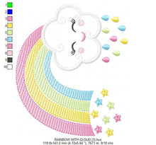 Load image into Gallery viewer, Cloud embroidery design - Rainbow embroidery design machine embroidery patterns - Baby girl embroidery file - rainbow sky stars embroidery
