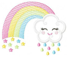 Load image into Gallery viewer, Cloud embroidery design - Rainbow embroidery design machine embroidery patterns - Baby girl embroidery file - rainbow sky stars embroidery
