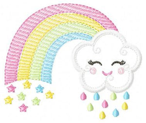 Cloud embroidery design - Rainbow embroidery design machine embroidery patterns - Baby girl embroidery file - rainbow sky stars embroidery