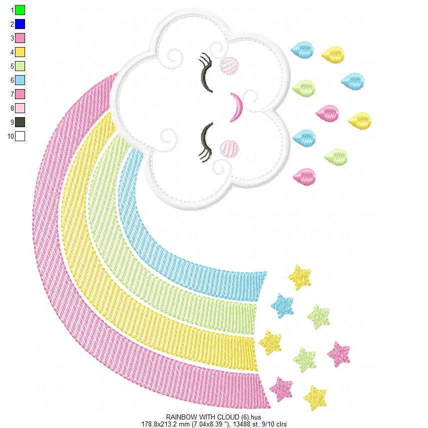 Cloud embroidery design - Rainbow embroidery design machine embroidery patterns - Baby girl embroidery file - rainbow sky stars embroidery