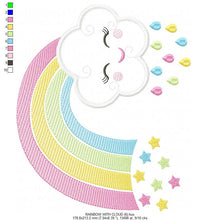 Load image into Gallery viewer, Cloud embroidery design - Rainbow embroidery design machine embroidery patterns - Baby girl embroidery file - rainbow sky stars embroidery
