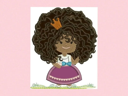 Princess embroidery designs - Curly hair girl embroidery design machine embroidery pattern - Baby embroidery afro american applique design Marcia Embroidery