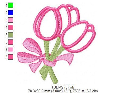 Flowers embroidery designs - Tulip Bouquet Applique machine embroidery pattern - Kitchen Towel Floral file - Instant digital download pes