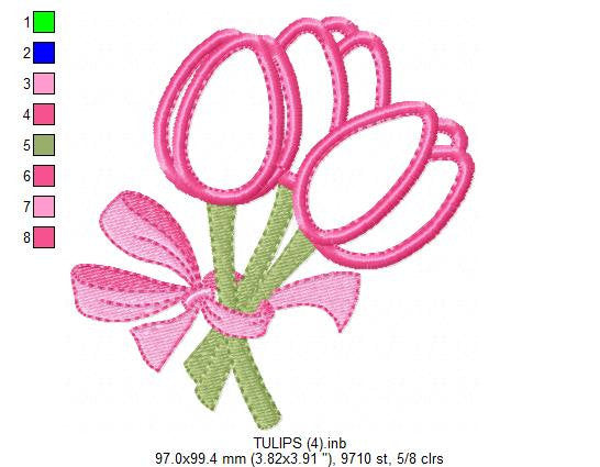 Flowers embroidery designs - Tulip Bouquet Applique machine embroidery pattern - Kitchen Towel Floral file - Instant digital download pes