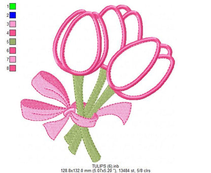 Flowers embroidery designs - Tulip Bouquet Applique machine embroidery pattern - Kitchen Towel Floral file - Instant digital download pes