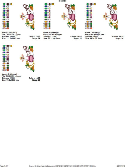 Chicken applique embroidery designs - Pumpkin machine embroidery pattern - Kitchen Towel file - Instant digital download pes jef dst hus