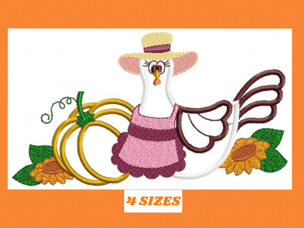 Chicken applique embroidery designs - Pumpkin machine embroidery pattern - Kitchen Towel file - Instant digital download pes jef dst hus