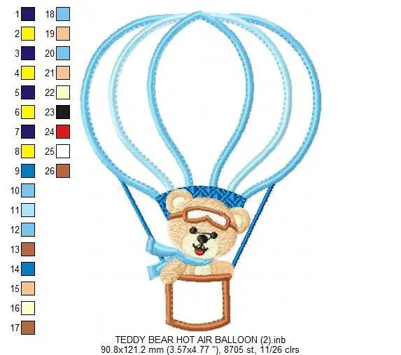 Bear embroidery designs - Hot air balloon embroidery design machine embroidery pattern - Teddy bear embroidery file - bear applique design Marcia Embroidery