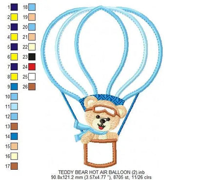 Bear embroidery designs - Hot air balloon embroidery design machine embroidery pattern - Teddy bear embroidery file - bear applique design Marcia Embroidery