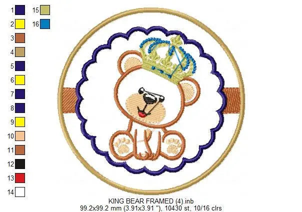 Bear embroidery designs - Teddy embroidery design machine embroidery pattern - King bear applique design - Teddy bear embroidery file Marcia Embroidery