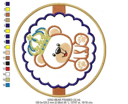 Bear embroidery designs - Teddy embroidery design machine embroidery pattern - King bear applique design - Teddy bear embroidery file Marcia Embroidery