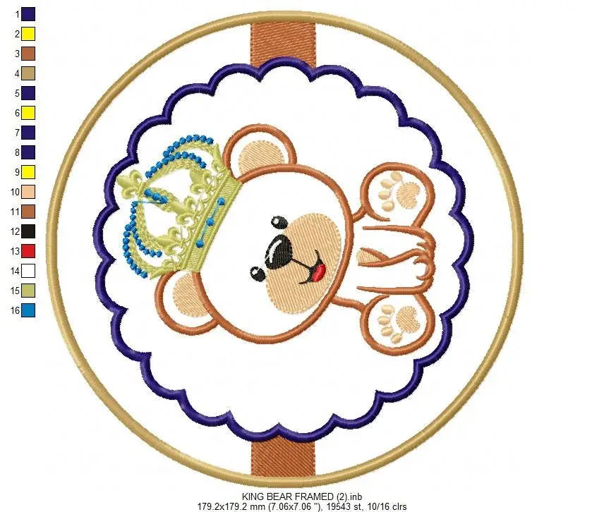 Bear embroidery designs - Teddy embroidery design machine embroidery pattern - King bear applique design - Teddy bear embroidery file Marcia Embroidery