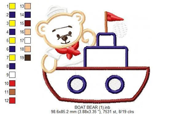 Bear embroidery designs - Sailor embroidery design machine embroidery pattern - sailor bear applique design - Teddy embroidery nautical boat Marcia Embroidery