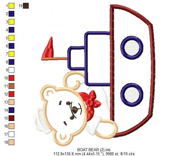 Bear embroidery designs - Sailor embroidery design machine embroidery pattern - sailor bear applique design - Teddy embroidery nautical boat Marcia Embroidery